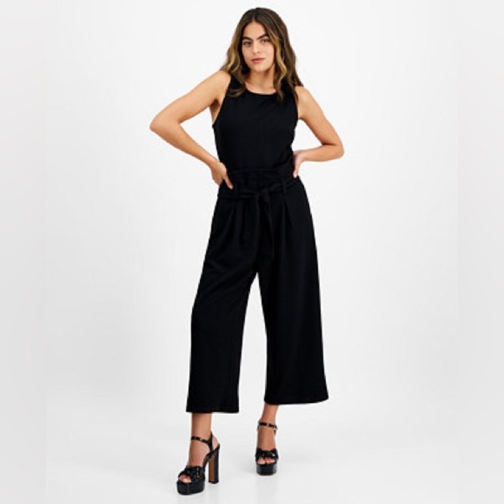 Bar III Petite Women's Sleeveless Crewneck Tie-Waist Jumpsuit Small